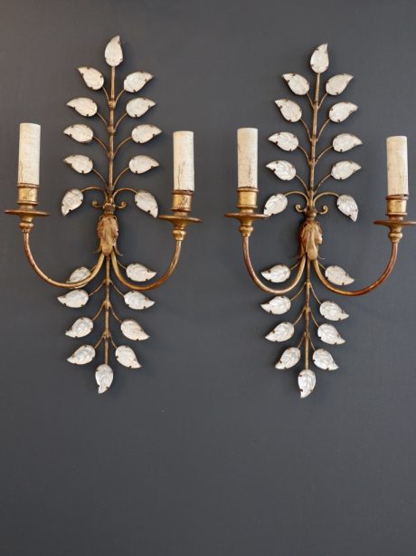 A pair of gilt metal and glass wall sconces c.1940's