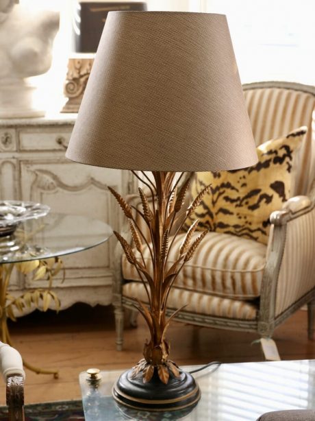 1950's French gilded metal wheat sheaf table lamp