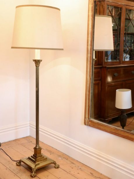 A French mid century brass column corinthian floor lamp