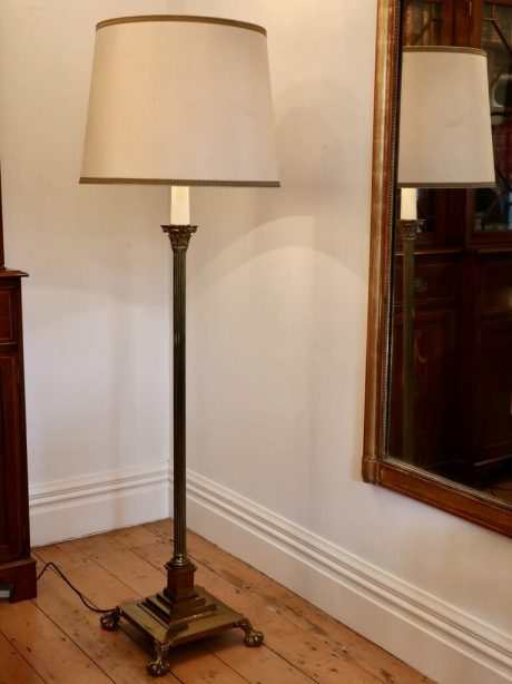 A French mid century brass column corinthian floor lamp