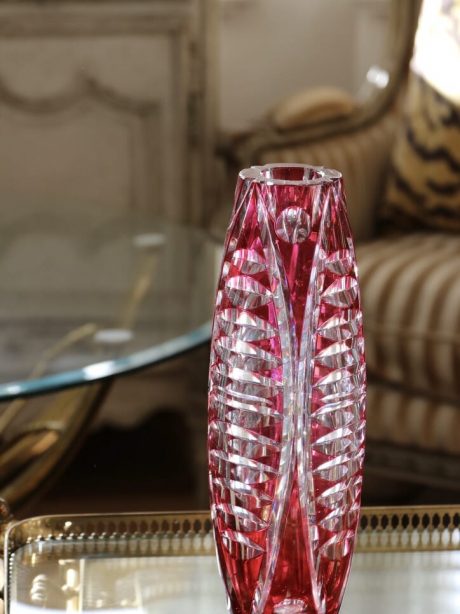 A Val St Lambert tall ruby crystal vase