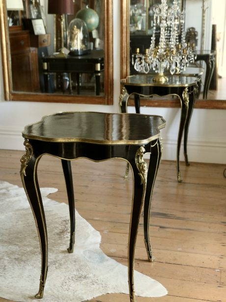 A pair of french ebonised side tables with bronze mounts c.1920