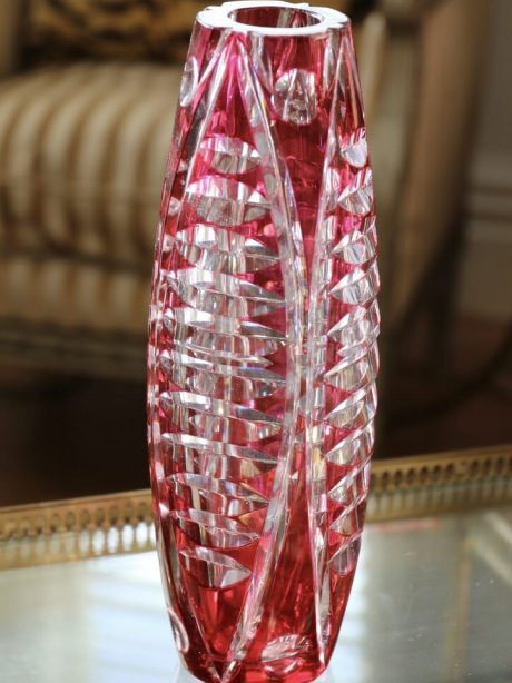 A Val St Lambert tall ruby crystal vase