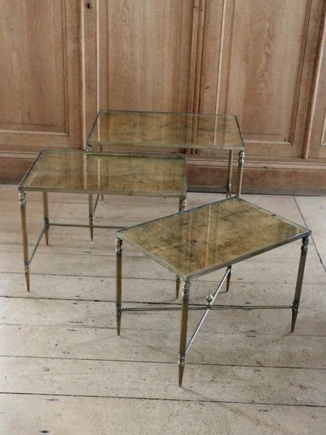 Nest of three French brass side tables c.1950