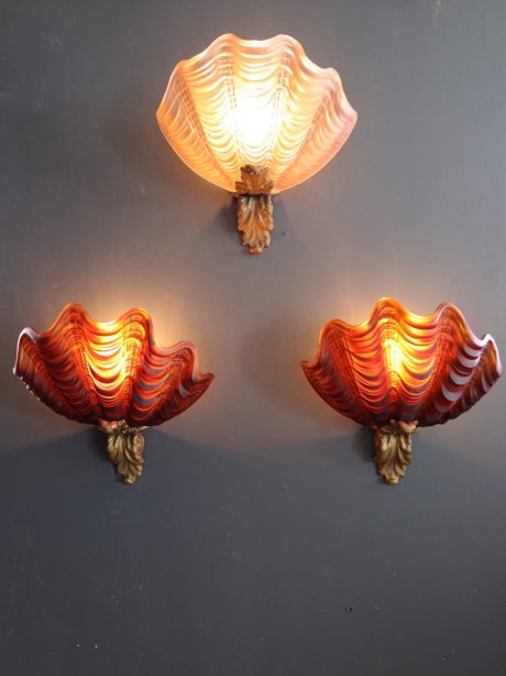 French Art Deco moulded glass clam shell wall sconces