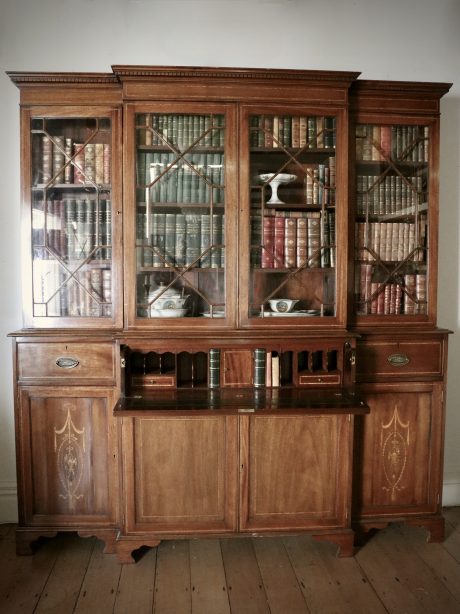 English astral glazed breakfront bookcase