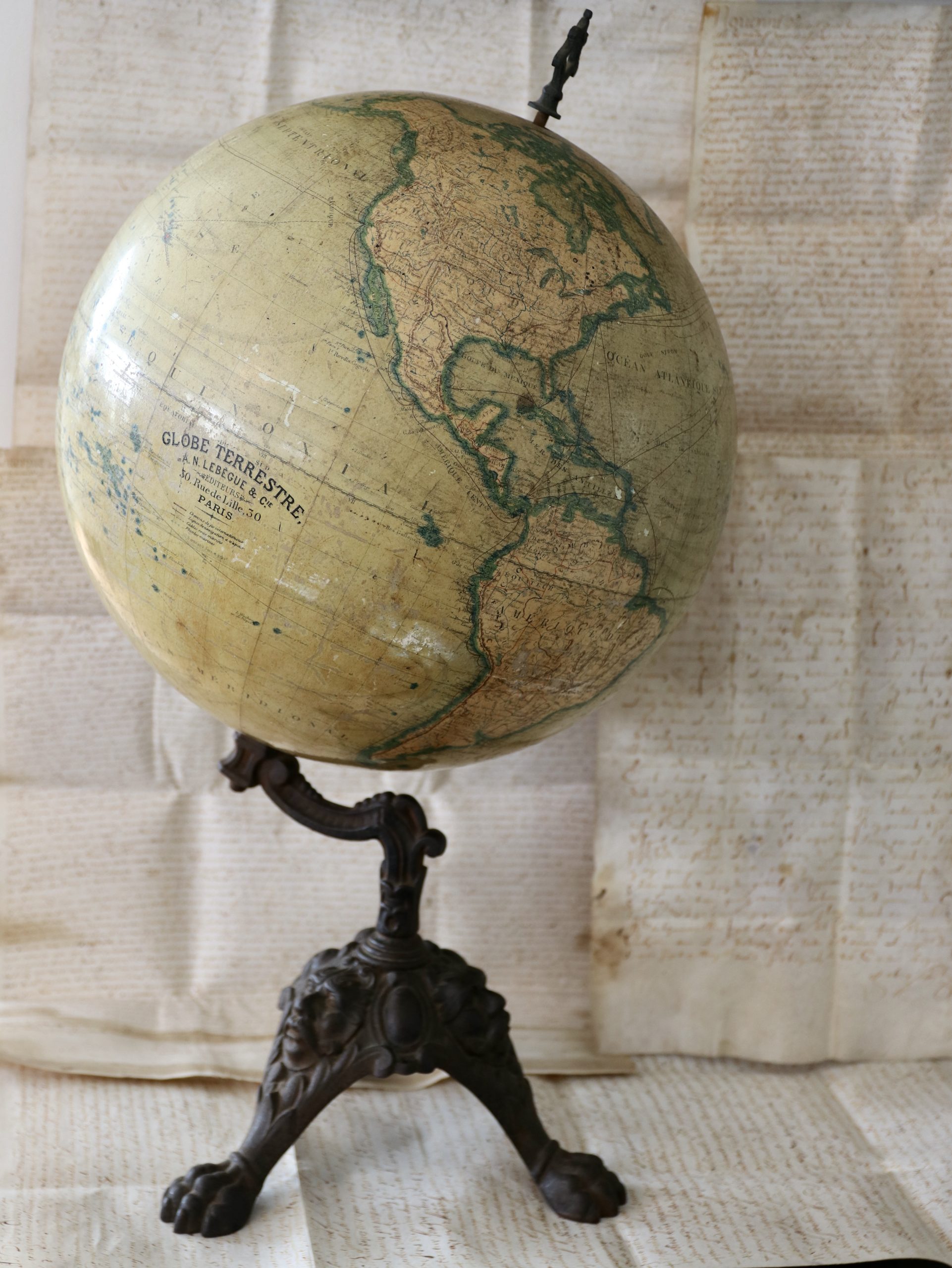 19th Century French Table Globe / Globe Terrestre by J. Forest / Paris