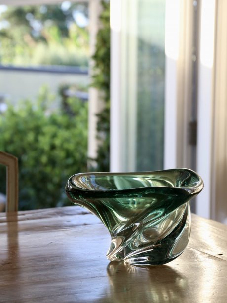 Val St Lambert handblown Emerald swirl vase