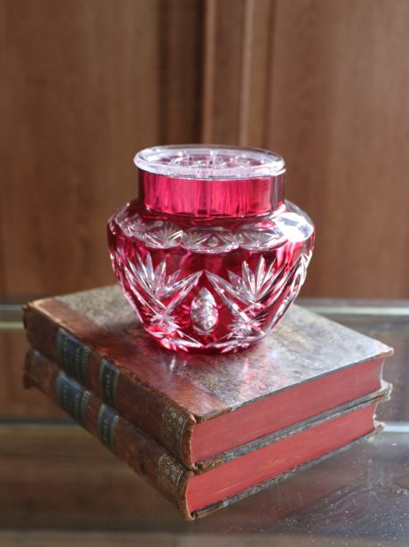 Val St Lambert Pique-fleurs cranberry crystal vase c.1920