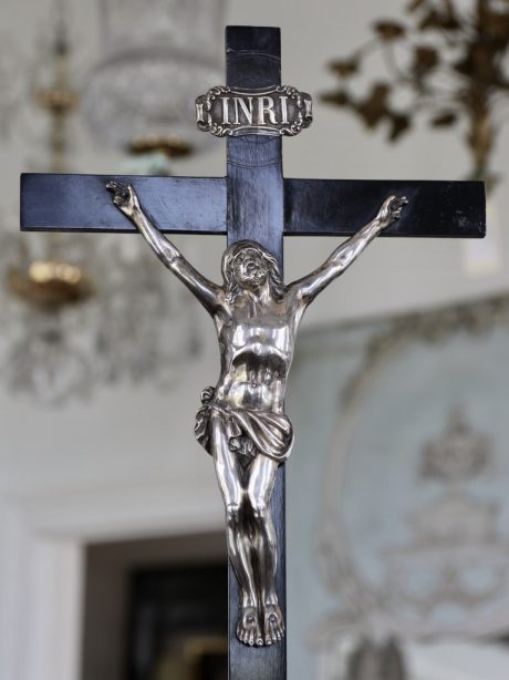 Antique ebonised crucifix with silver plated Corpus Christi