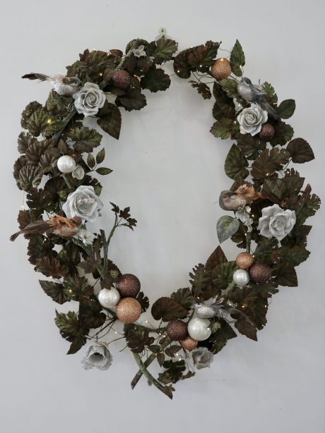 Christmas antique tole and porcelain flower wreath