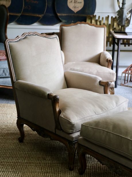 Louis XV style bergeres with a matching ottoman