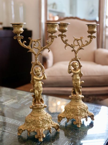 Pair of Bronze fire gilded Charles X candlesticks