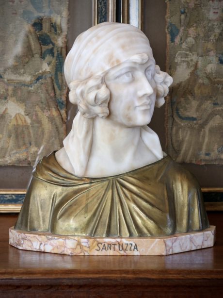 An antique alabaster and gilt- bronze bust of Santuzza