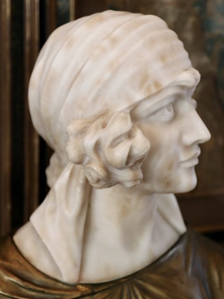 An antique alabaster and gilt- bronze bust of Santuzza