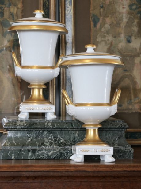 Baudour Empire style porcelain covered vases
