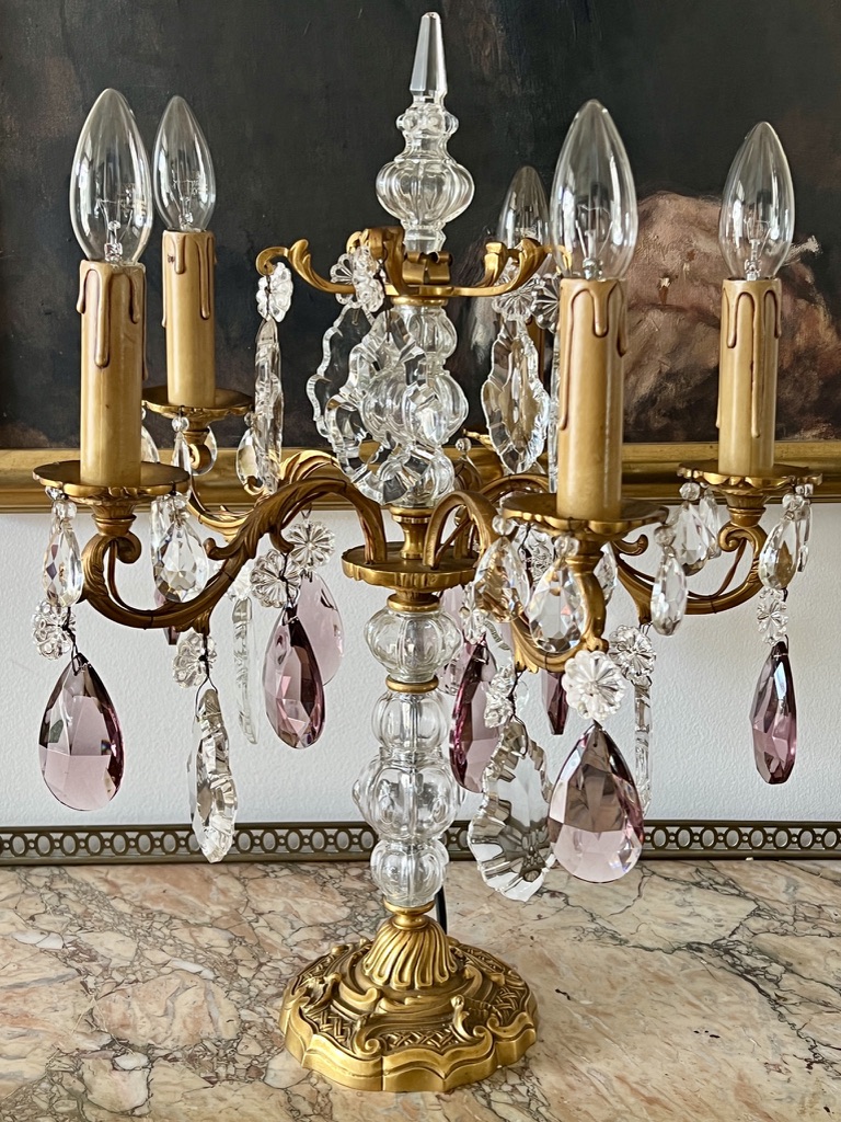 A pair of French Louis XV style girandoles c.1920