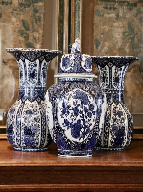 Set of 3 Boch vases with Delft decor