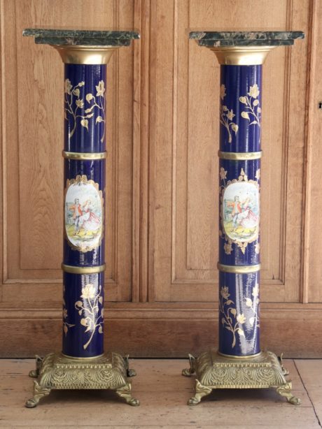 Antique French Sevres style marble topped pedestals