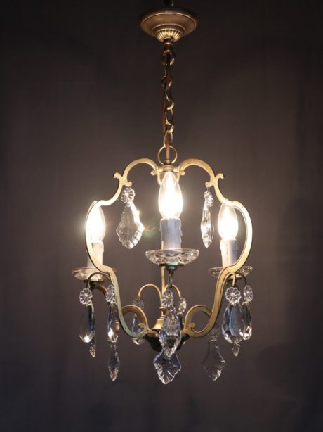 Gilded metal and bronze cage chandelier