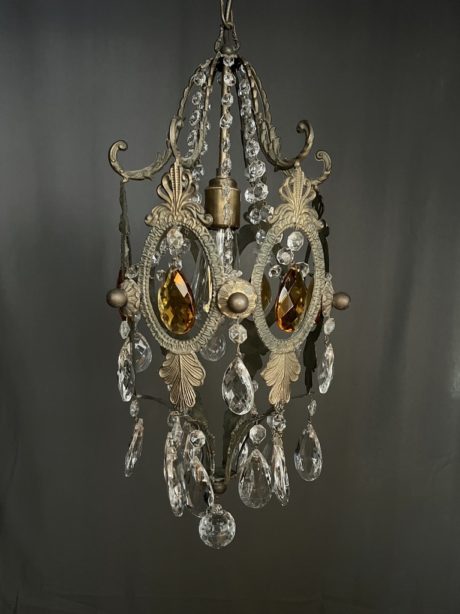 An Italian amber and clear glass and bronze chandelier