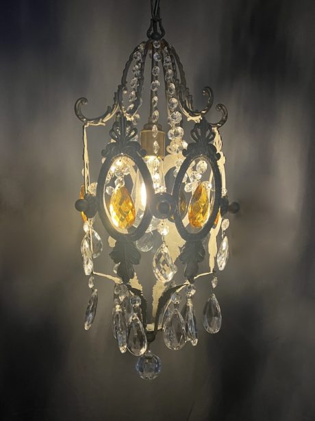An Italian amber and clear glass and bronze chandelier